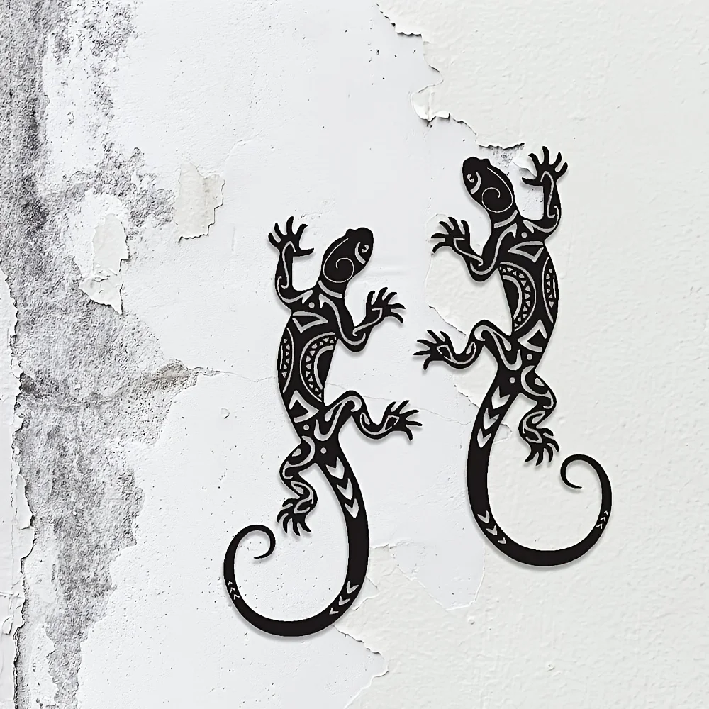 Metal Gecko Wall Art Set of 2 Heavy-Duty Indoor Wall Decor with Artisan Craft, Modern Metal Wall Hanging for Living Room&Bedroom