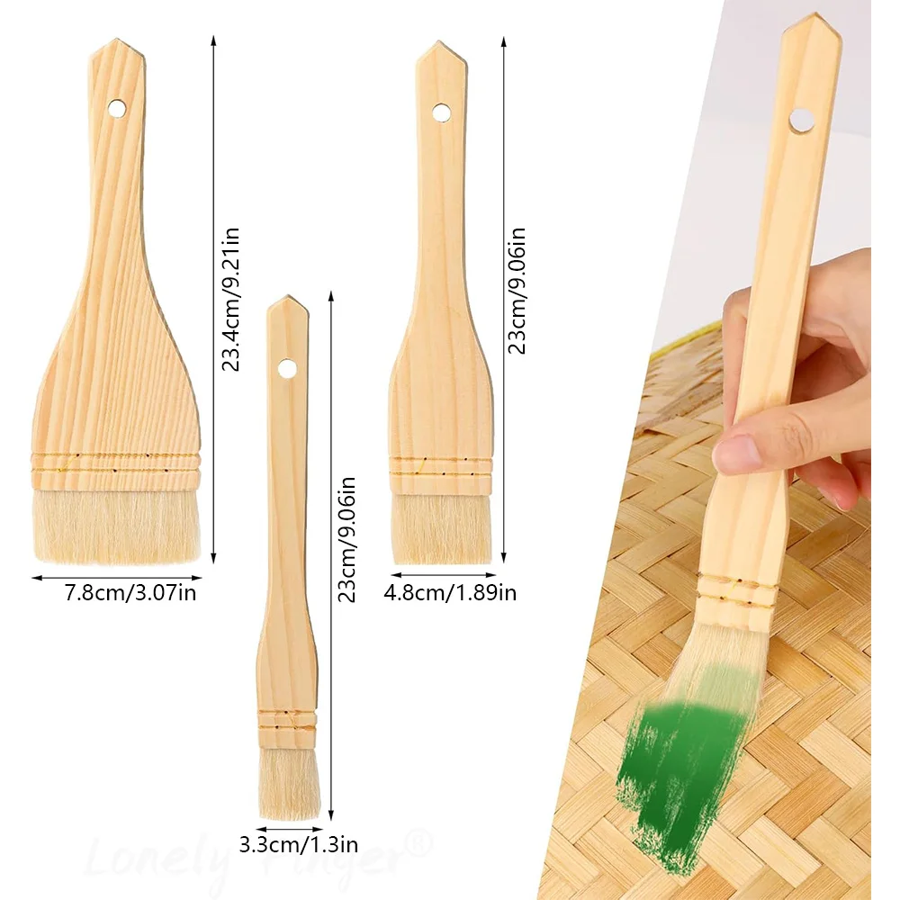 3pcs Flat Hake Brushes Hake Paint Brush Artist Painting Set Sheep Hair Bristles Wash for Watercolor Ceramic Pottery Painting 2