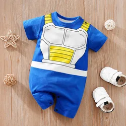Charming Cotton Anime-Inspired Baby Jumpsuit - Unisex Short Sleeve Summer Outfit - 0-3M (Blue)