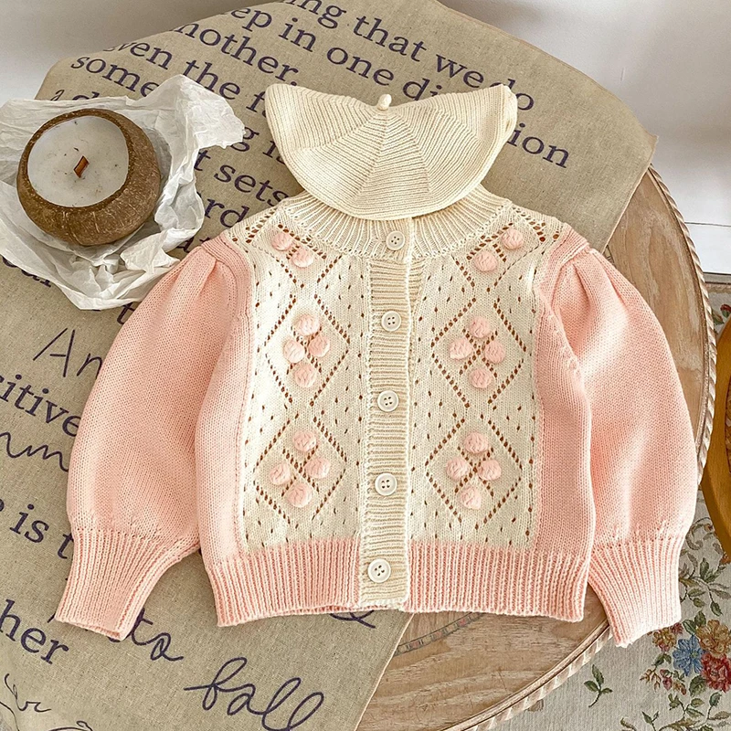 

Infant Baby Girl Knitting Cardigan Hollow Out Long Sleeve Cardigan Toddler Baby Girls Sweater Coat Autumn Spring Baby Clothing