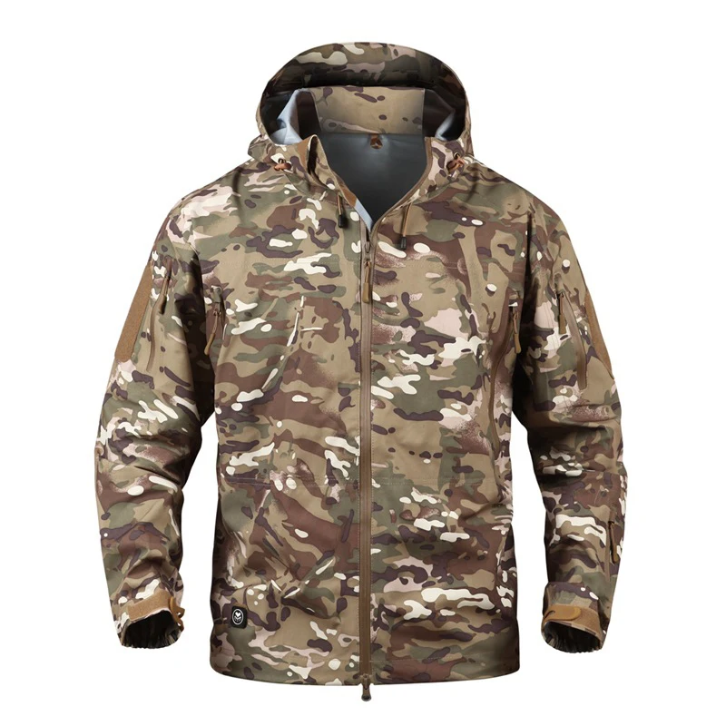 Top Quality Outdoor Mens Waterproof Hardshell Military Tactical Jacket Camo Hooded Multi-pocket Pressure Glue Windbreaker Coat sports jacket for men