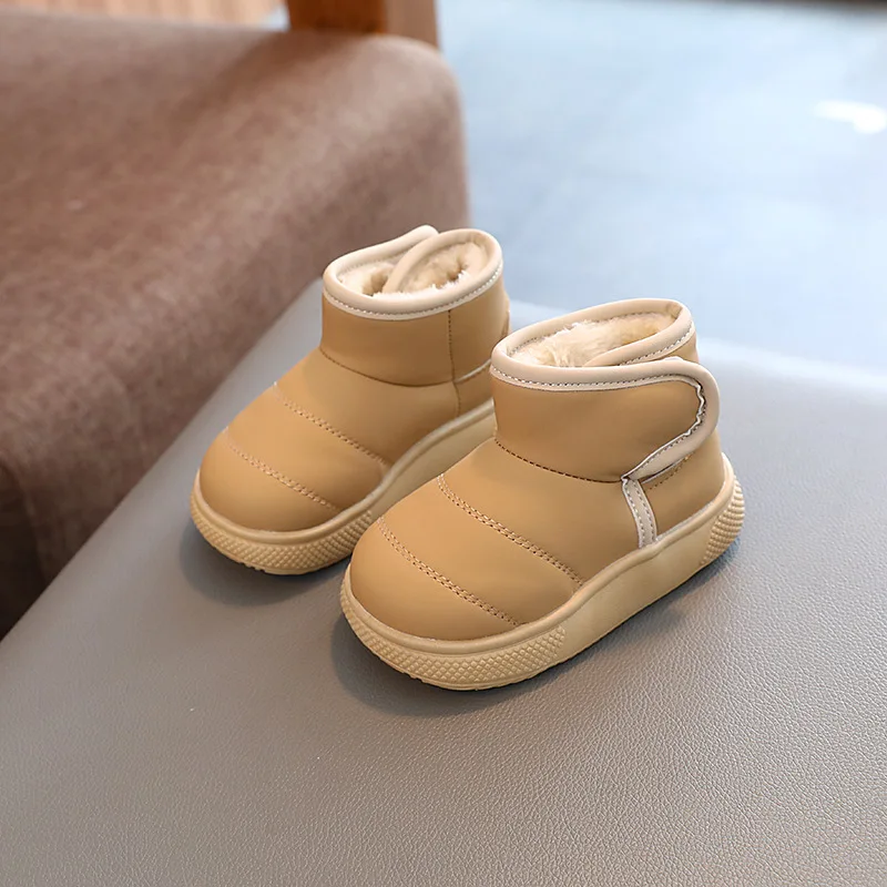 Autumn Winter Warm Snow Boots Kids Leather Plush Ankle Boots Boys Girls Soft Sole Cotton Shoes Baby Fashion Toddler Infant Shoes