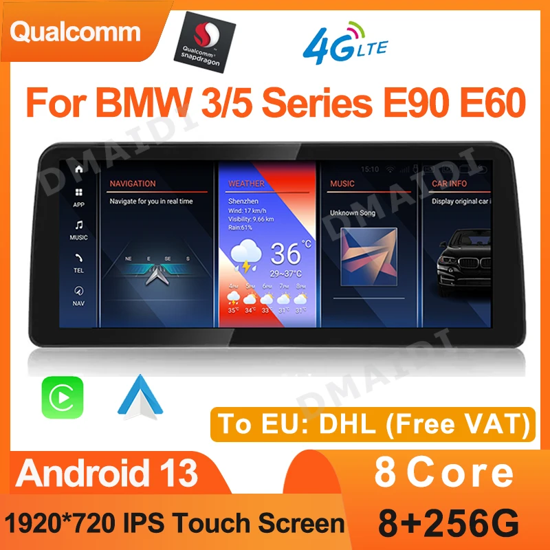 

8+256G 12.5" Android13 Qualcomm Multimedia Video Player For BMW 3 Series E90 E91 5 Series E60 E61 Monitor Central Carplay Screen