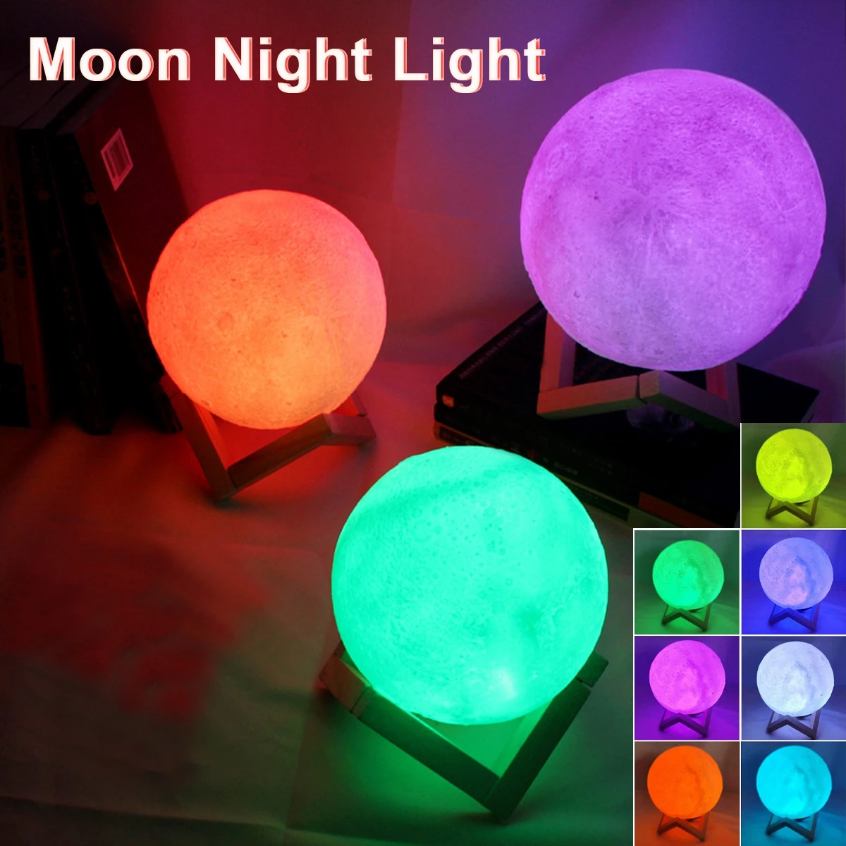 8cm Moon LED Night Light Lamp Battery Powered With Stand Starry Lamp Bedroom Home Decor Night Lights Kids Gift Moon Xmas led light,night light,led moon light,mini led light