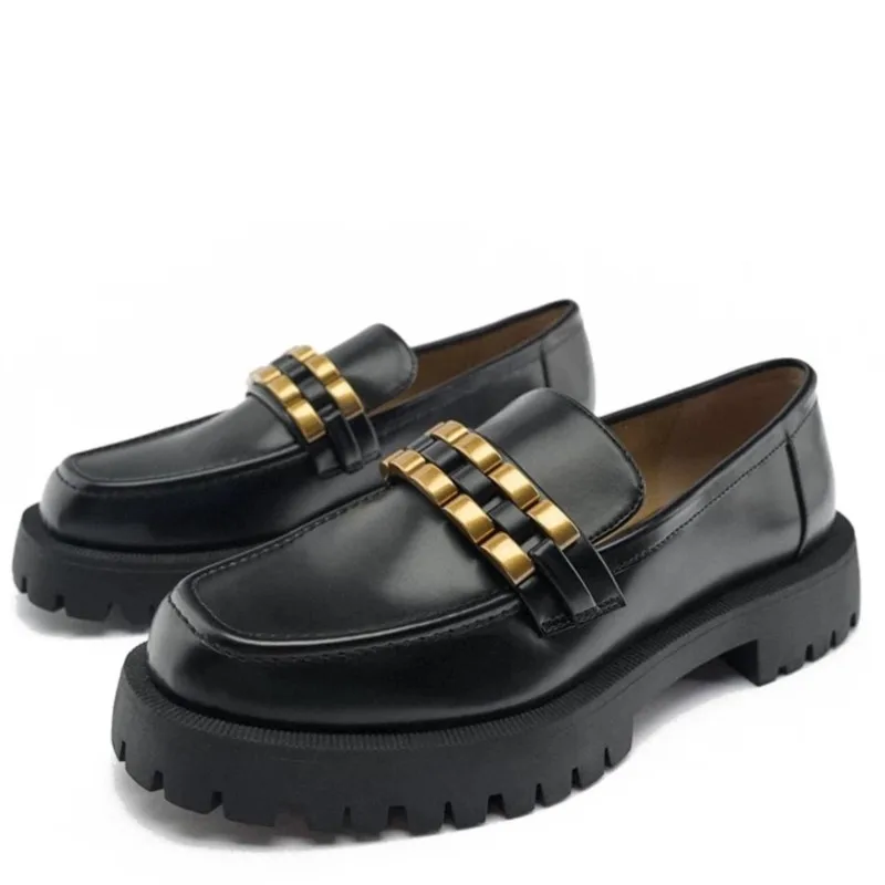 

2024 Genuine Leather Shoes For Women Thick High Heeled Spring Autumn Fashion Pumps Buckles New Shoes Woman