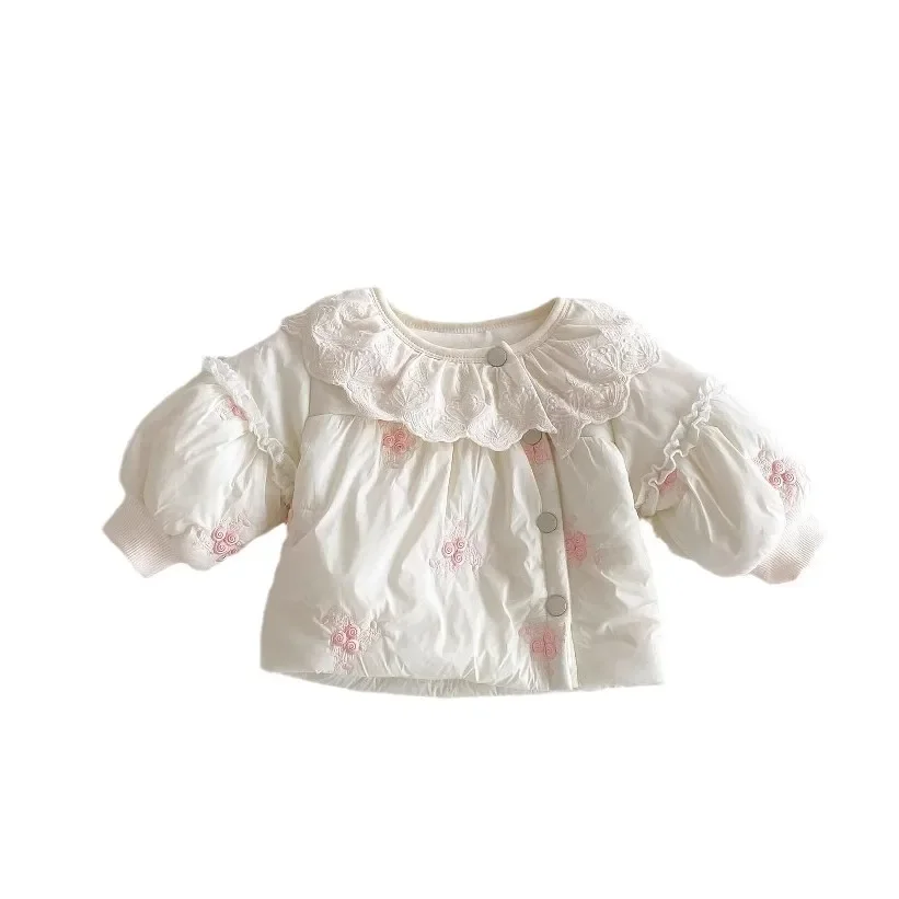 4982 Korean Girl Cotton-padded Jacket Coat Winter New Plus Velvet Children Warm Embroidery Princess Girl's Coat Outfits