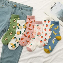 Hot Sale Colorful Women's Cotton Crew Socks Funny Banana peach watermelon fruit Pattern Creative Ladies Novelty Sock For Gifts