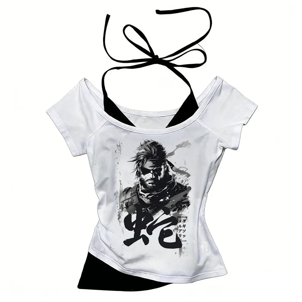 Metal Gear Solid top tees teen 2000s hip hop Gothic Graphic University t-shirt Gothic Trendy Psychedelic aesthetic Pastel