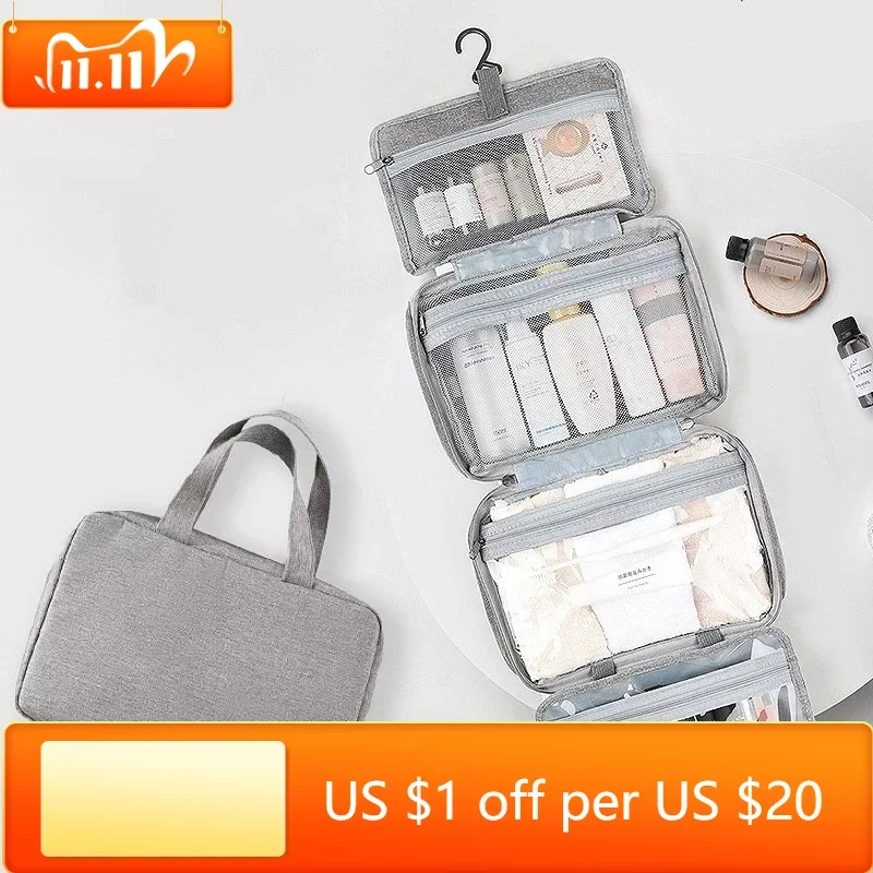 

Travel Hanging Toiletry Bag Water-proof Cosmetic Storage Bag Bathroom Beauty Wash Bag AccessoryTowel Bag Wet Dry Separated Bag