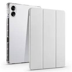 Clear Tablet Case with Pencil Holder and PU Leather Flip Stand, Soft TPU Back Cover - MI Pad 8 8 Pro 11.2 (GRAY)