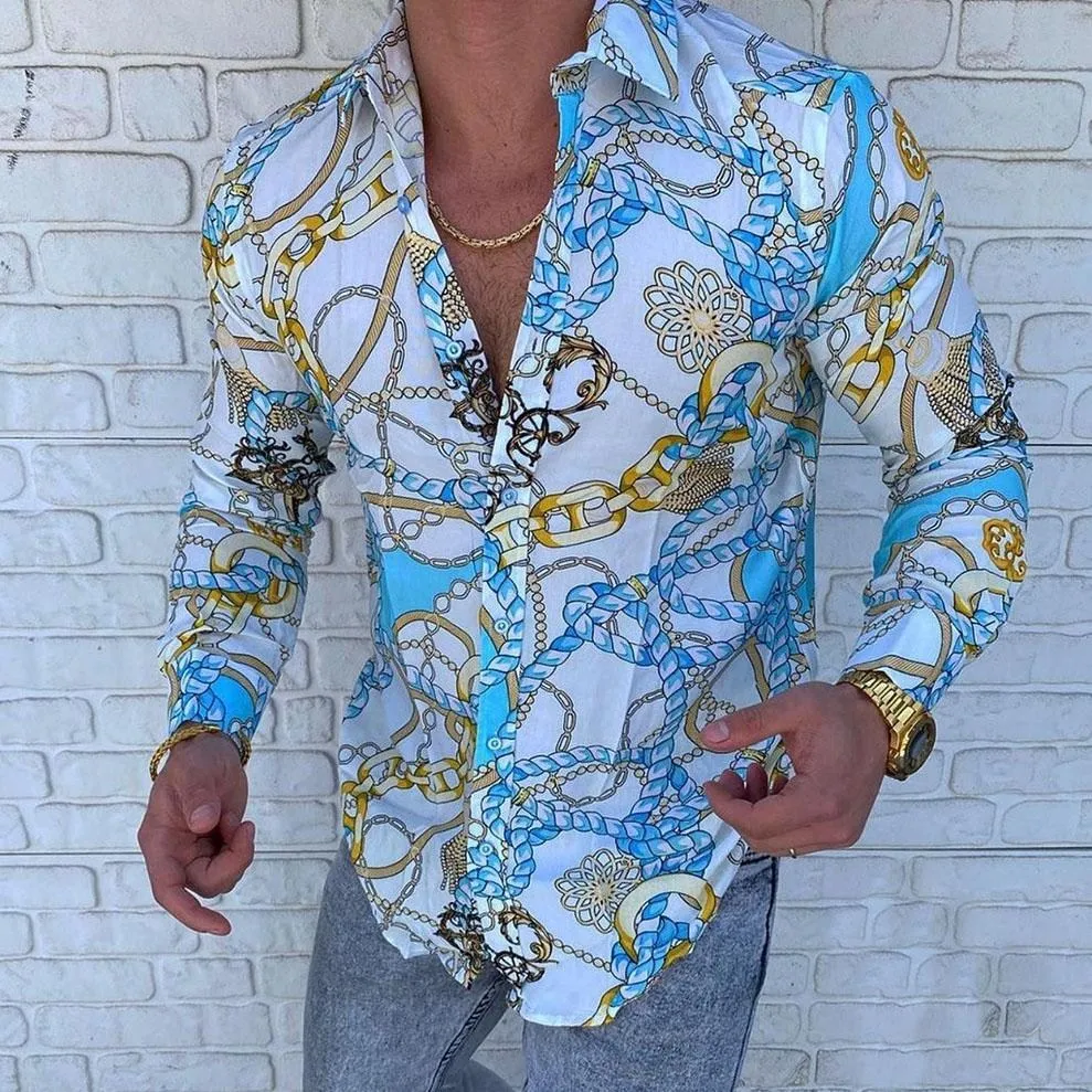 

2022 Spring And Autumn Hawaii Men's Casual high Street Printed Shirt Lapel Button Long Sleeve Men's Fashion Street Party Wear