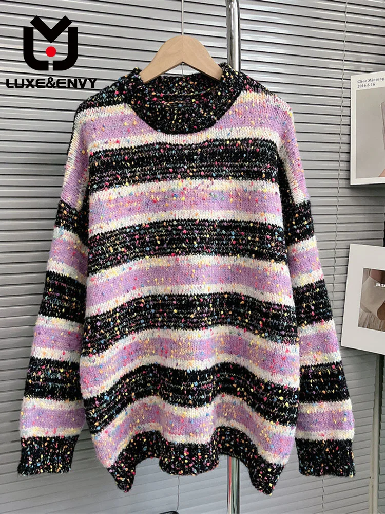 

LUXE&ENVY 2023 Autumn Stripe Soft Glutinous Long Sleeve Round Neck Sweater Women's Design Sense Versatile Knitted Top