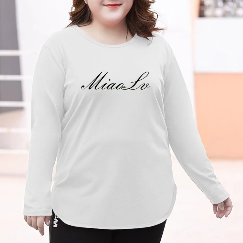 Autumn Winter Fashion Temperament Korean Plus Size Lady T-shirt Simple Design Oversized Pure Cotton Letter Chic Leggings Women