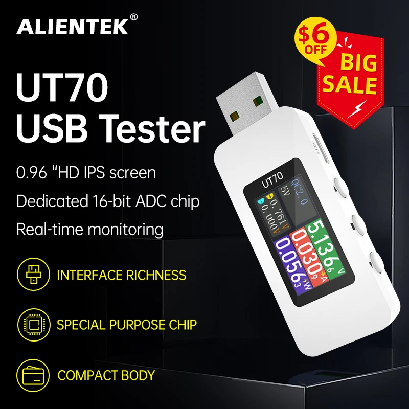 

USB-тестер UT70, цифровой вольтметр, дисплей осциллографа для измерения, триггер для быстрой зарядки электрика