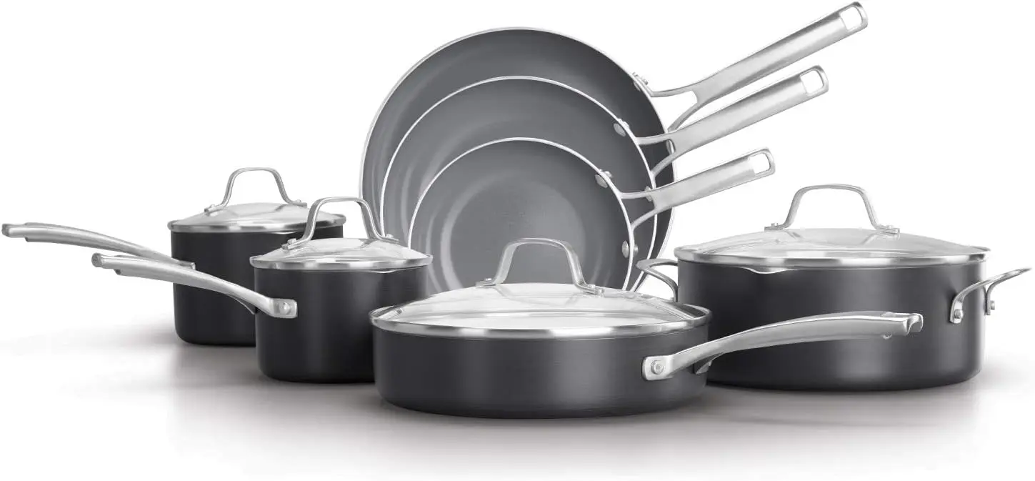 Calphalon 11-Piece Pots And Pans Set, Oil-Infused Ceramic Cookware With Stay-Cool Handles, Ptfe- And Pfoa-Free, Dark Grey & - Image 2