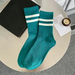Women's Japanese Fashion Striped Cotton Crew Socks - Autumn Novelty Candy Colors, Preppy Style - One Size (Green)