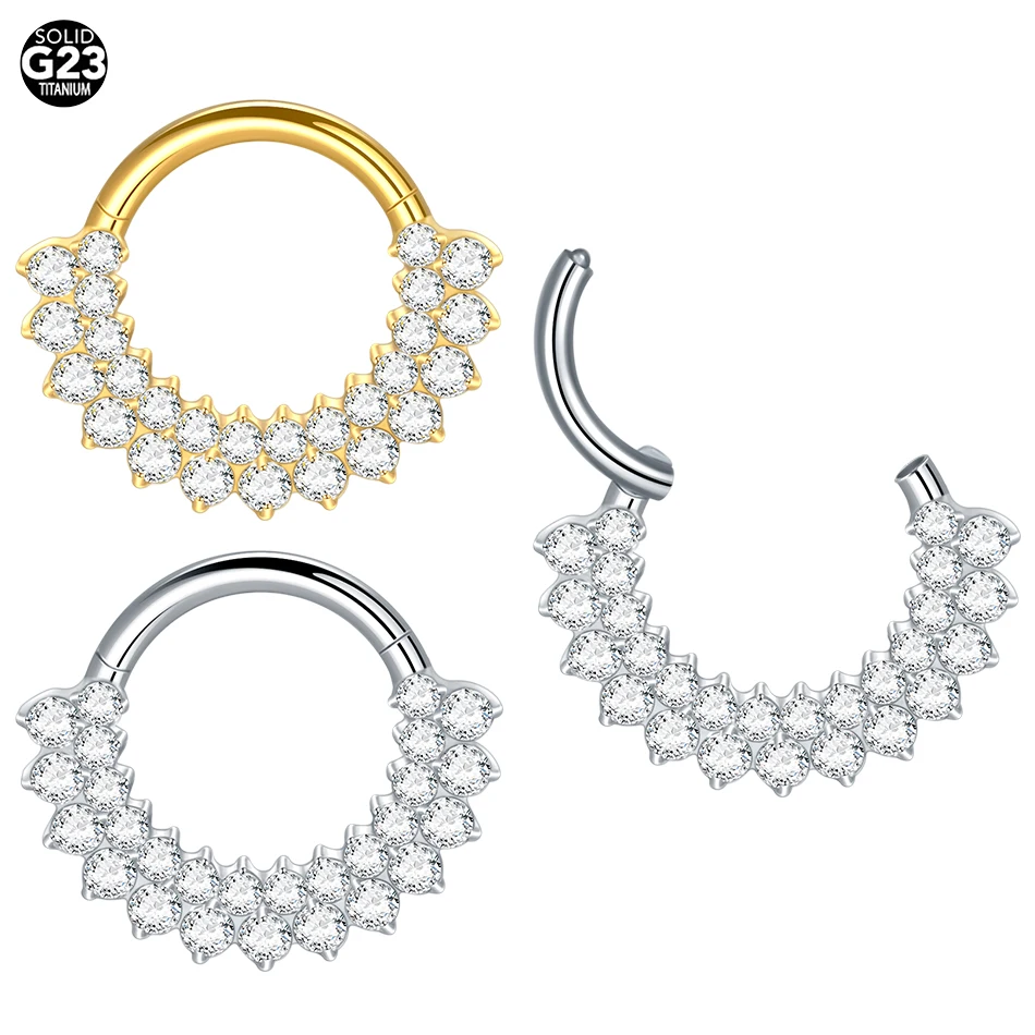 Titanium 16G CZ Hinged Clicker Segment Hoop Ring 8mm CZ Daith Earring Cartilage Conch Tragus Septum Nose Piercing Jewelry 1/5PCS hoop earrings,piercing jewelry,body piercing jewelry,body jewelry,ear piercing jewelry,body piercing earrings