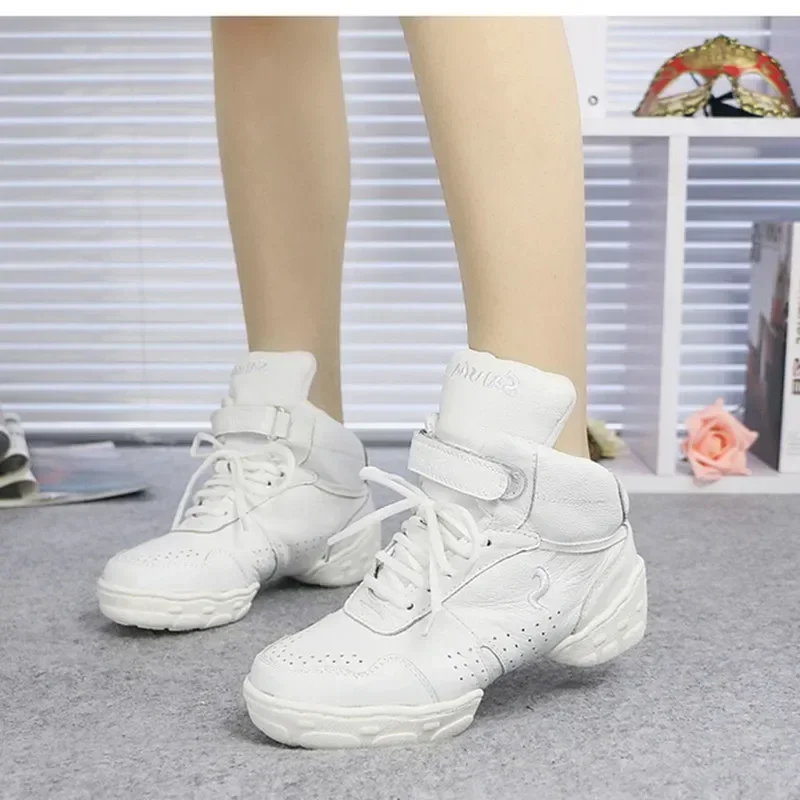 Men Leather Mesh Upper High Top Elevator Shoes Inside Professional Dance Sneakers Jazz Salsa Modern 2
