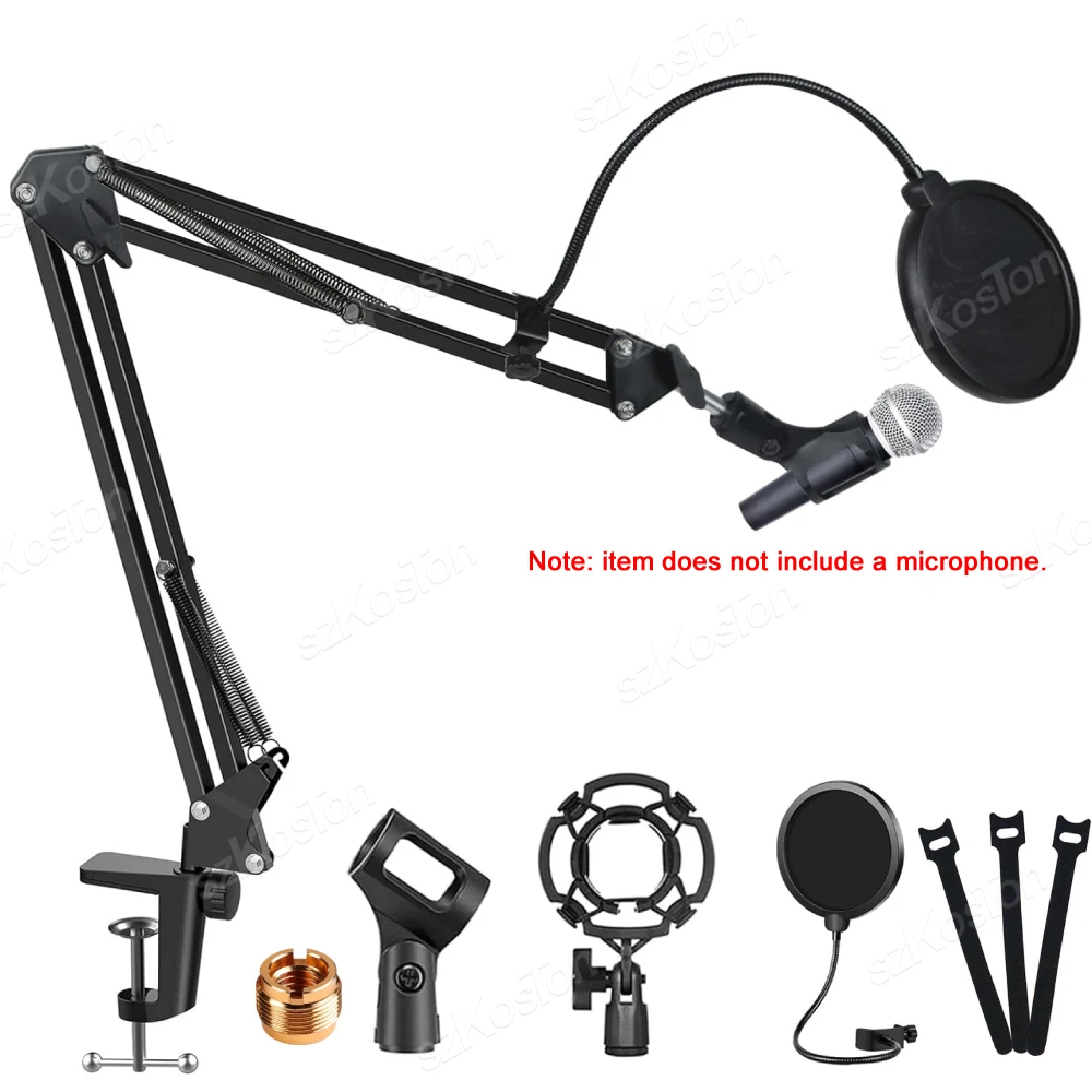 Adjustable Microphone Stand Boom Arm with Pop Filter
