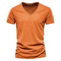 Nouveau 100% coton hommes T-shirt hauts col en V mince à manches courtes t-shirts de haute qualité hommes mode Fitness T-shirt chaud pour hommes taille S-5XL 5