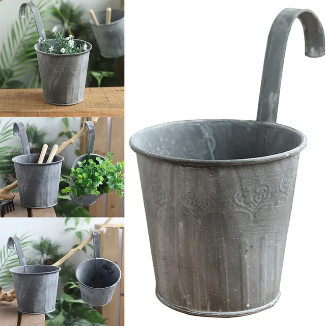 Vintage Virágvödör Függő Virág Edény Horgos Fém Mini Erkélyhordó Otthoni Kerti Dekorációs Növényekhez 17X8Cm