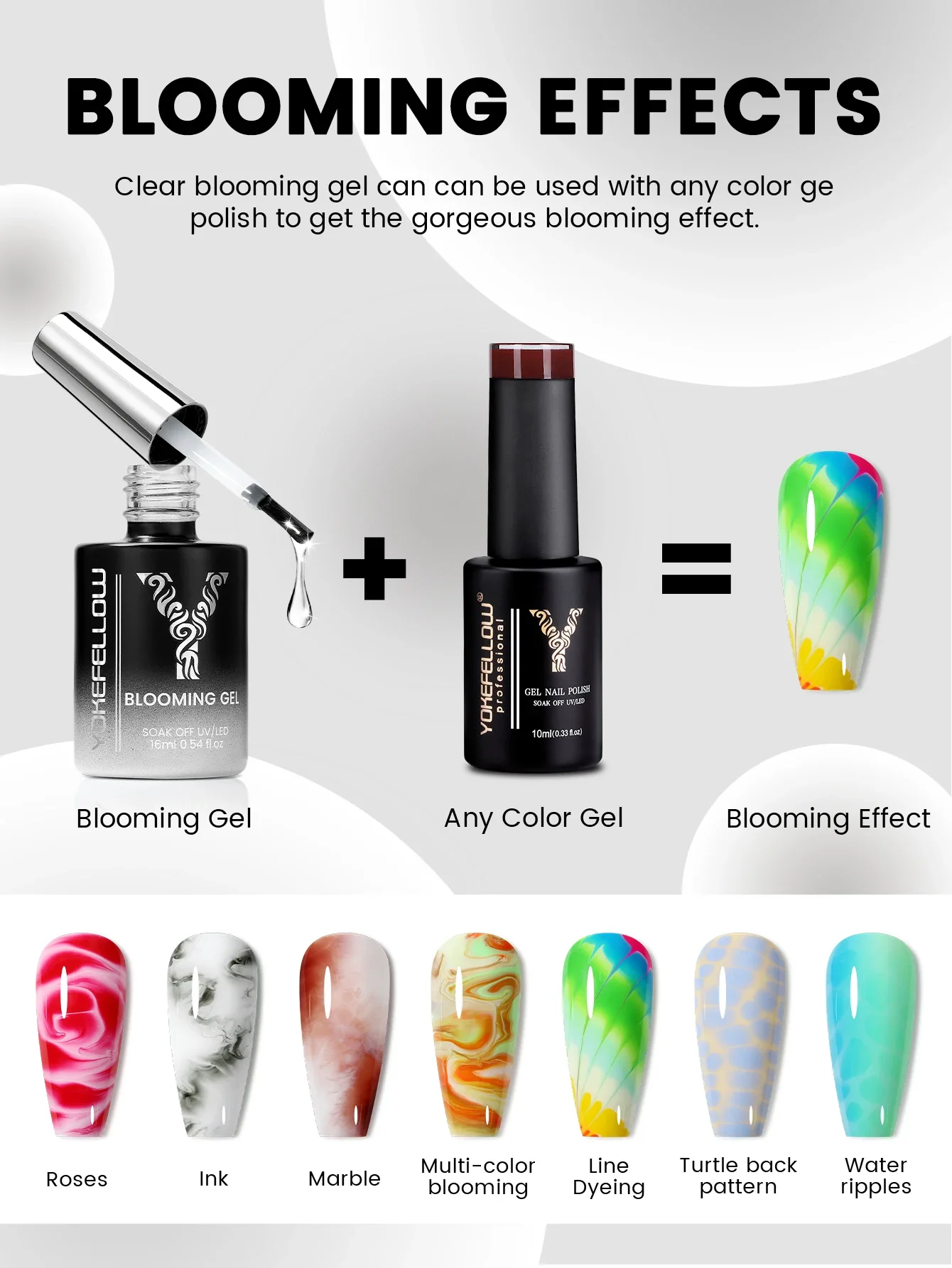 YOKEFELLOW 16ML Blooming Gel Nail Polish Flower Watercolor Marble Smudge Effect Translucent Function GEL For Nail Art DIY Design 3