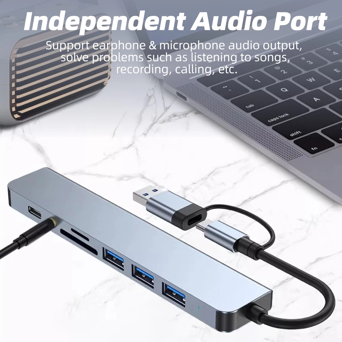 8-in-2 USB-C Hub Multiport Adapter with USB 3.0 Expansion