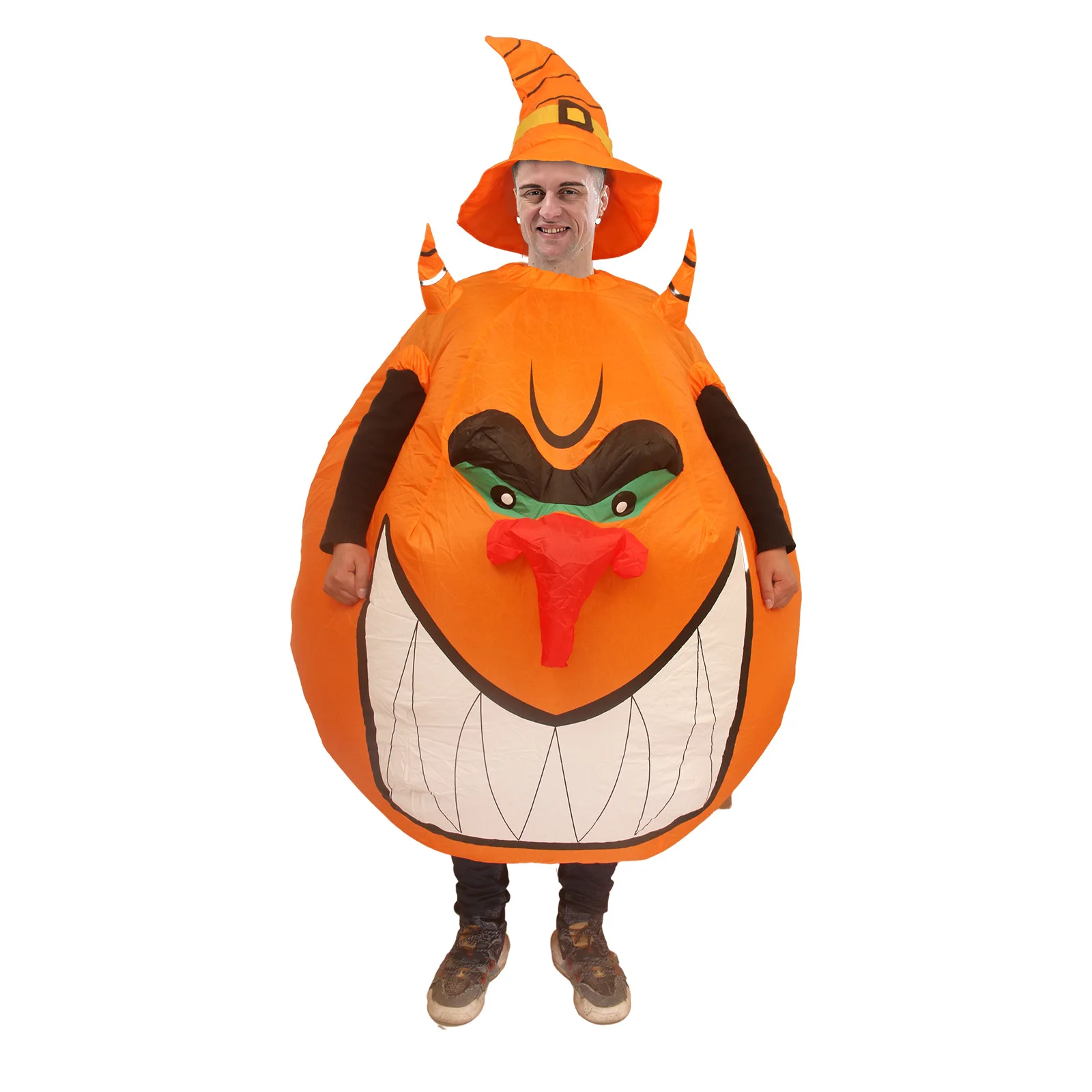 Funny Printed Pumpkin Inflatable Costume Party Belly Pumpkin Pointy Hat Costume Halloween Props Suit 160 to 190cm