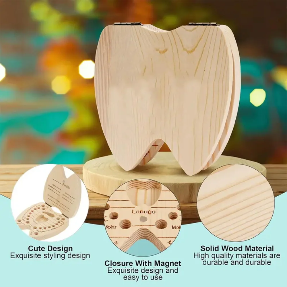Name Wooden Milk Tooth Case Organizer Kid Lost Tooth Keepsake Storage Box Container Protector Souvenir Personalized