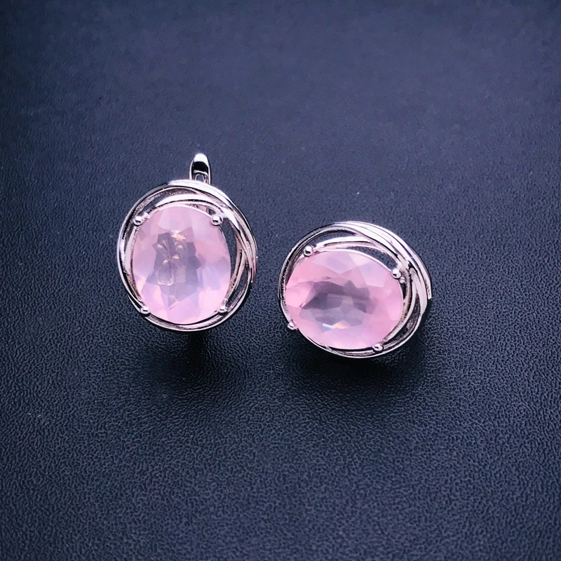 CSJ Elegant Natural Rose Quartz Earring 925 Silver Sterling Gemstone 10*12mm 8ct Fine Jewelry for Women Party Christmas Gift 3
