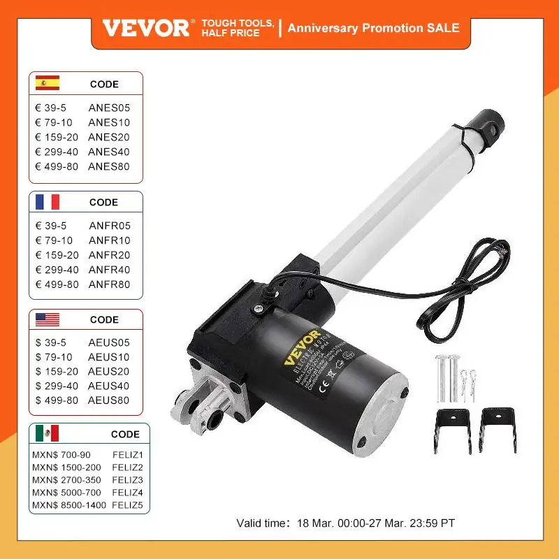 VEVOR 6000N 12V Linear Actuator Electric Linear Motor Controller + Mounting Bracket For Home Automation Sofa Recliner Lift Motor