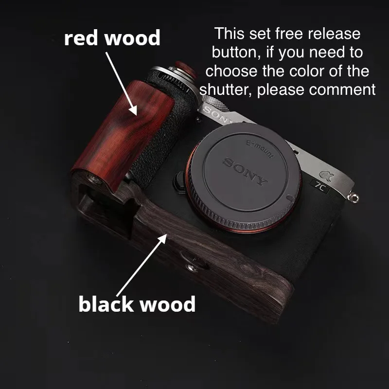 For Sony A7C2 A7CR Camera Solid Wood Ebony Red Sandalwood Handle Protective Base Quick Release Plate release button