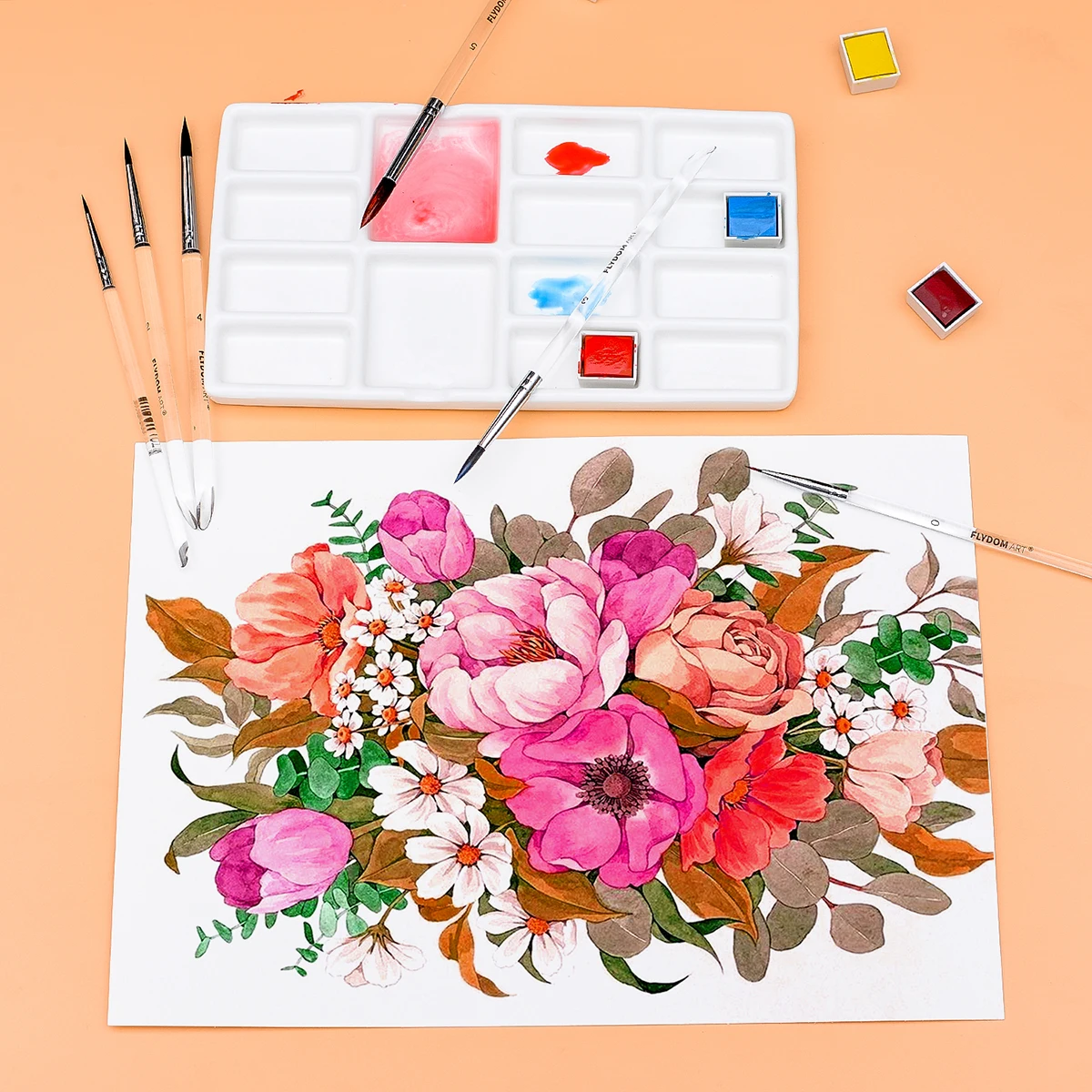Paint Brush 6 Pcs Watercolor Brush Set Transparent Pen Holder Nylon Hair Paint Brush Pen For Drawing Painting Round Pointed Art Supplies