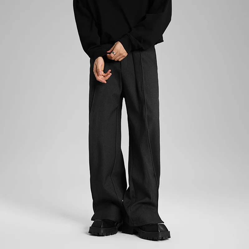 Men's Autumn New Double Belt Loose Straight Wide-leg Casual