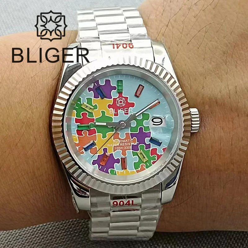 

BLIGER New 36mm/39mm Men Watch Tiffany Blue Dial Silver Oyster Perpetual 24 Jewels NH35A Movement Glide Lock Clasp Sapphire Date