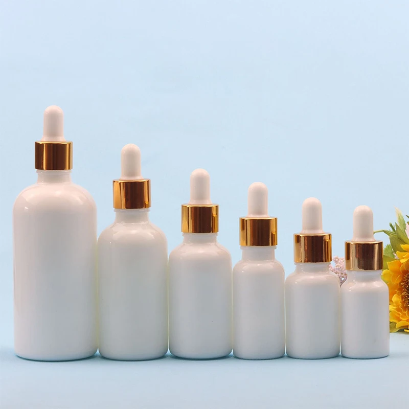 Empty White Ceramics Dropper Bottle 10ml-100ml Gold Essential Oil Cosmetic Liquid Pipette Perfume Refillable Bottles Travel