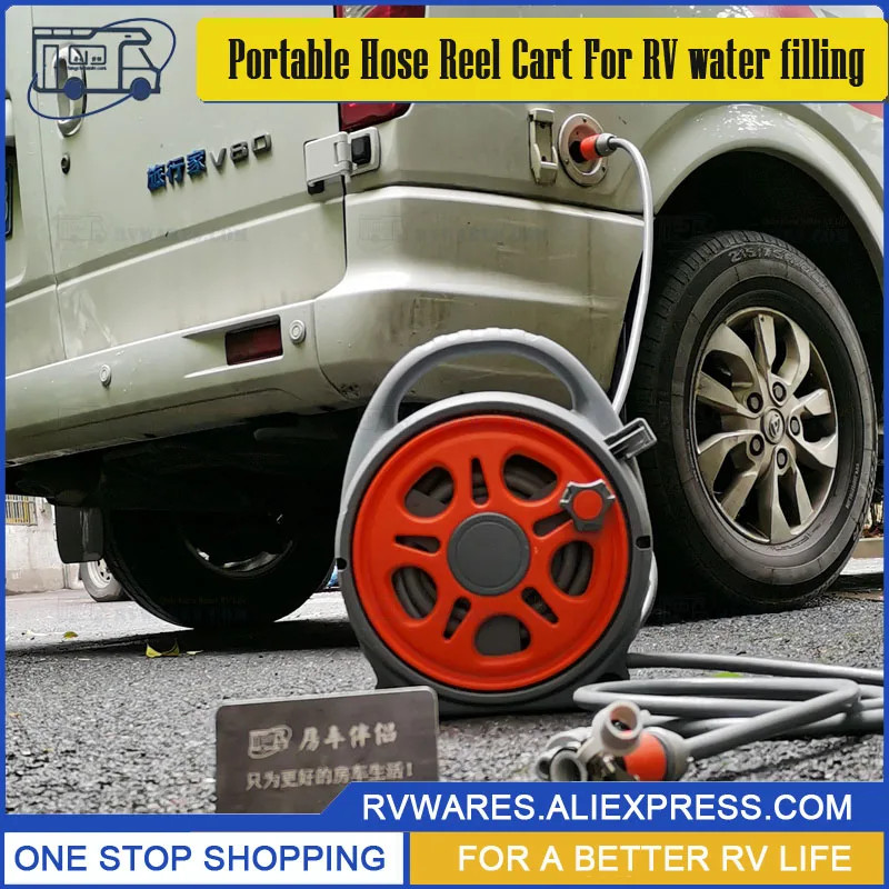 RVWARES] Mini Portable Hose Reel Cart For RV Water Filling Household Hose  Storage Rack With Water Spray Gun Car washer - AliExpress