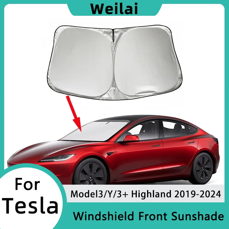 Upgraded Windshield Sunshade for Tesla Model 3 Highland 2024 Car Folding Front Window Sun Shade Cover Heat Protection Model 3/Y