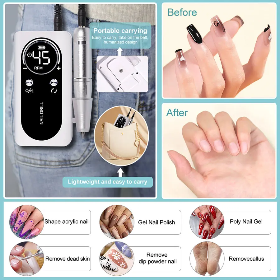 Portable Electric Nail Drill Rig Display Nail Grinder, Professional Nail Polish Grinder Nail Accessories Set 2