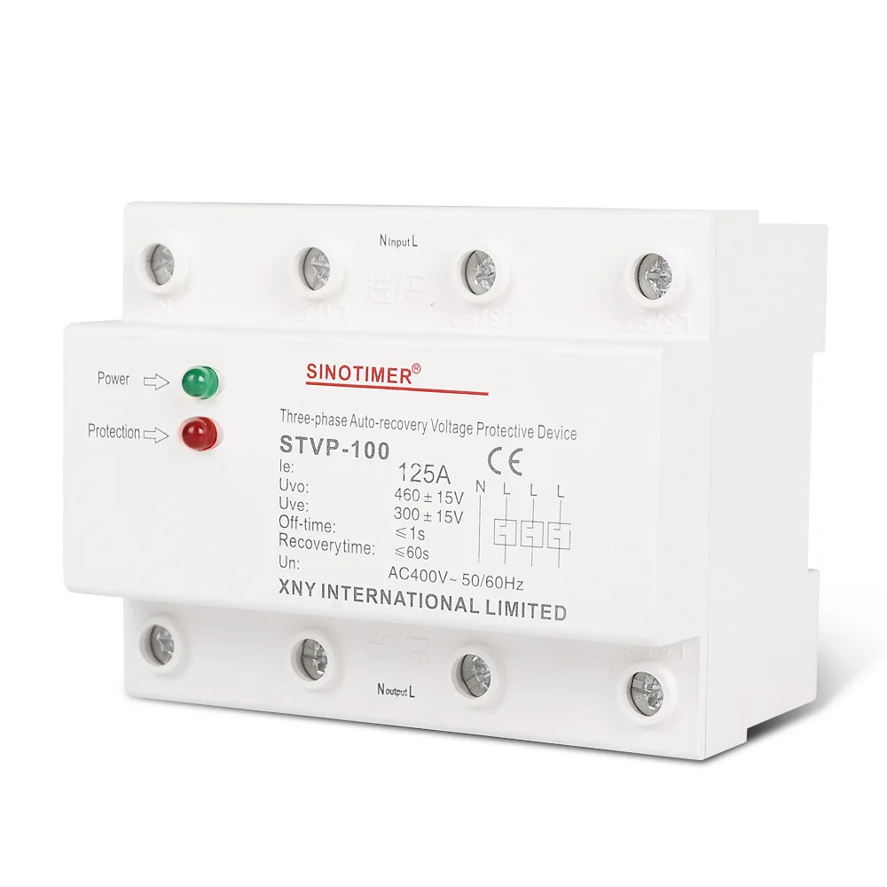 

STVP-100 125A 380V Three Phase Auto-recovery Protective Device Switch Self Reconnect Surge Voltage Protector DIN Rail Mounted