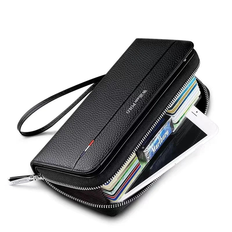 Leather Men Handbag Long Wallet Large Capacity Card Holder Phone Case