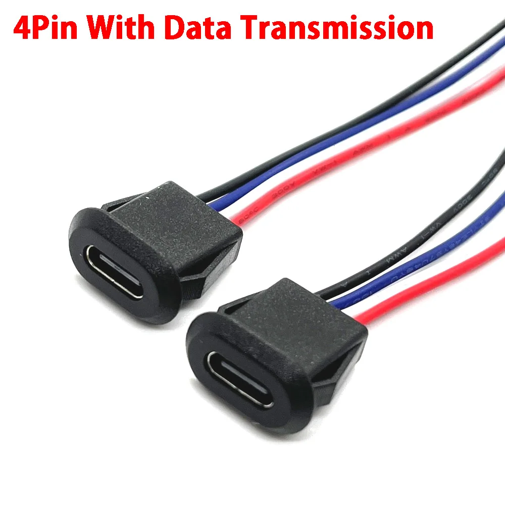 1pcs 4Pin USB C 커넥터 유형-C PH 2.0 너트 잠금 플레이트로 방수 암 TPC cc 핀이있는 고전류 고속 충전 잭