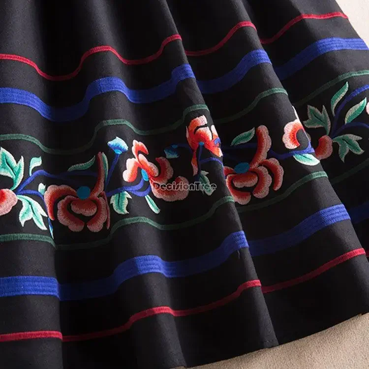 autumn and winter new chinese ethnic style skirt embroidery vintage embroidery women cotton loose elegant style skirt g978