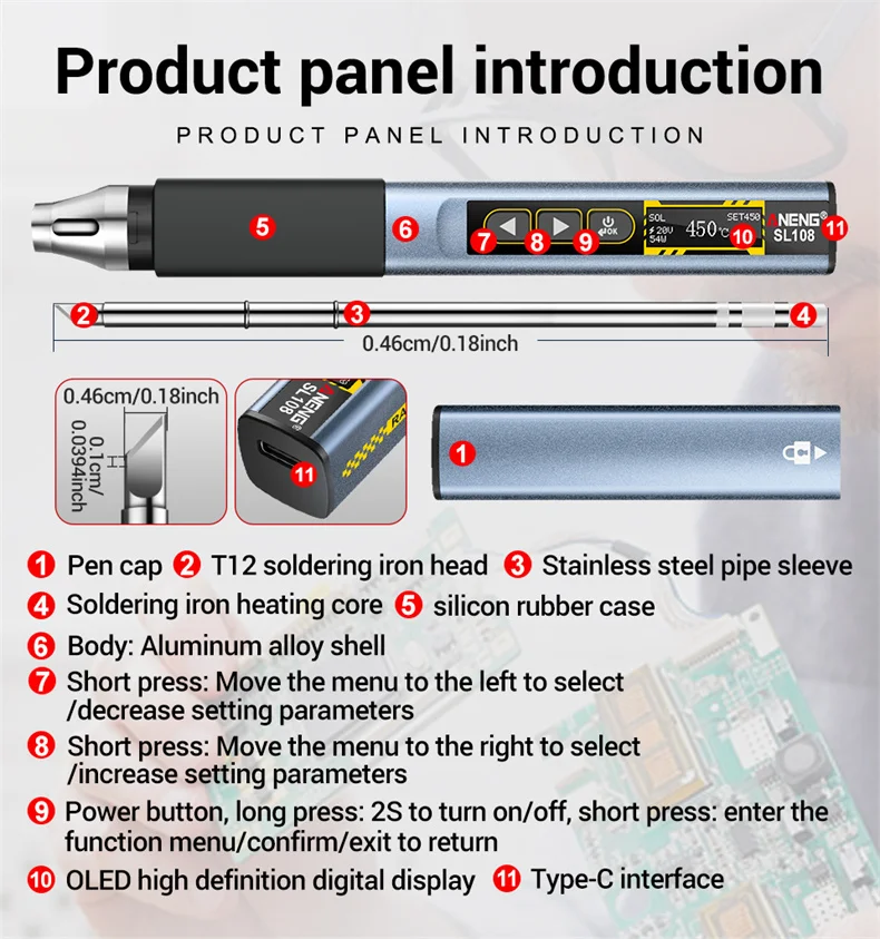 SL108 T12 Soldering Iron Portable 96w 100-450°C Adjustable Temperature Digital S