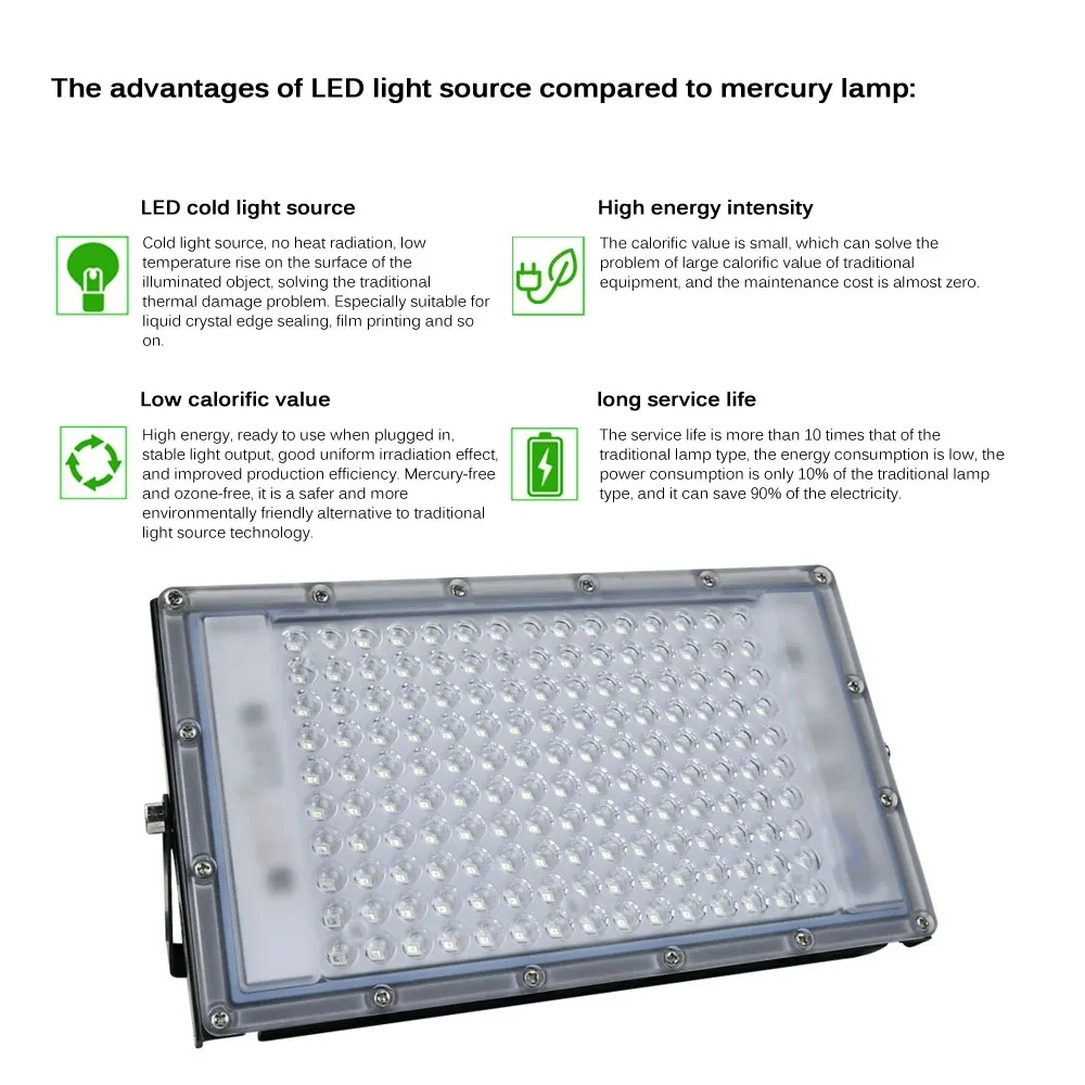 UV Curing Lamp 100W 300W Purple Light 365nm 395nm 405nm UV Curing Lamp Fluorescent Detection Lamp Shadowless Glue Curing Green Oil Resin