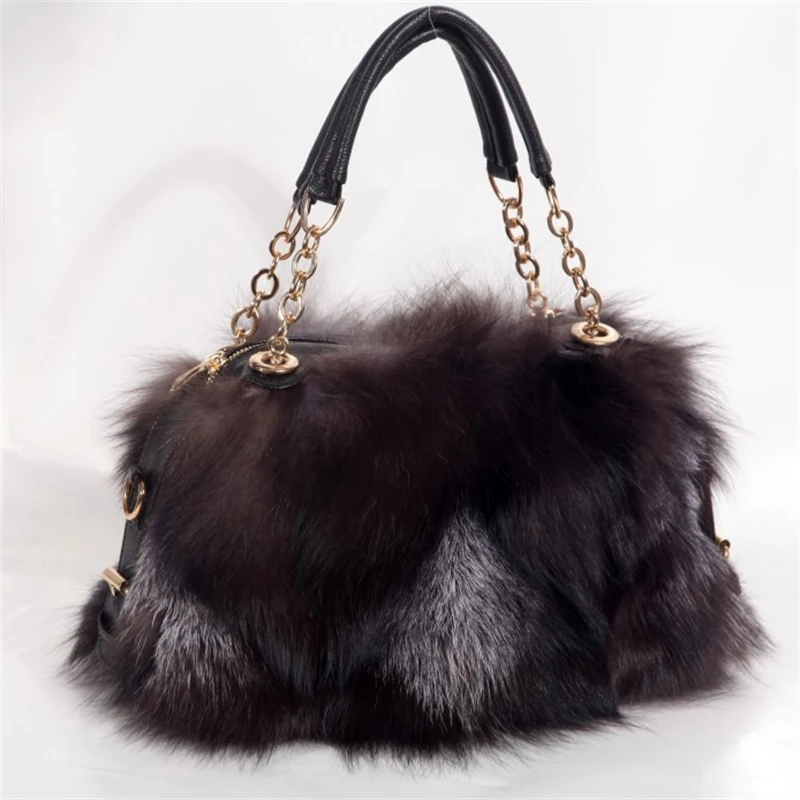 Women's Luxury Real Fur Shoulder Bag Natural Fluffy Fox Fur Crossbody Bag Women's Designer Large Capacity Fashion Handbag