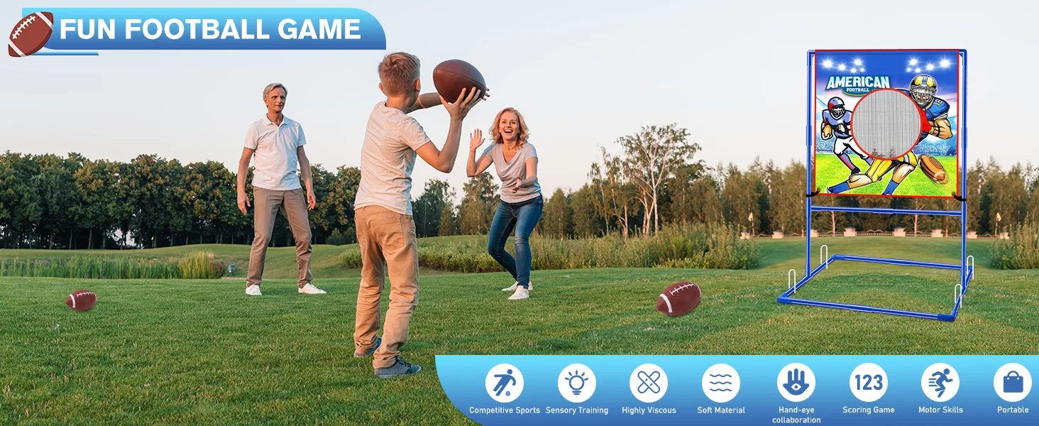 VATOS Rugby US Football Toss Target Games with 4 Inflatable Footballs Indoor Outdoor Sport Toy for Kids Passing Targets Game