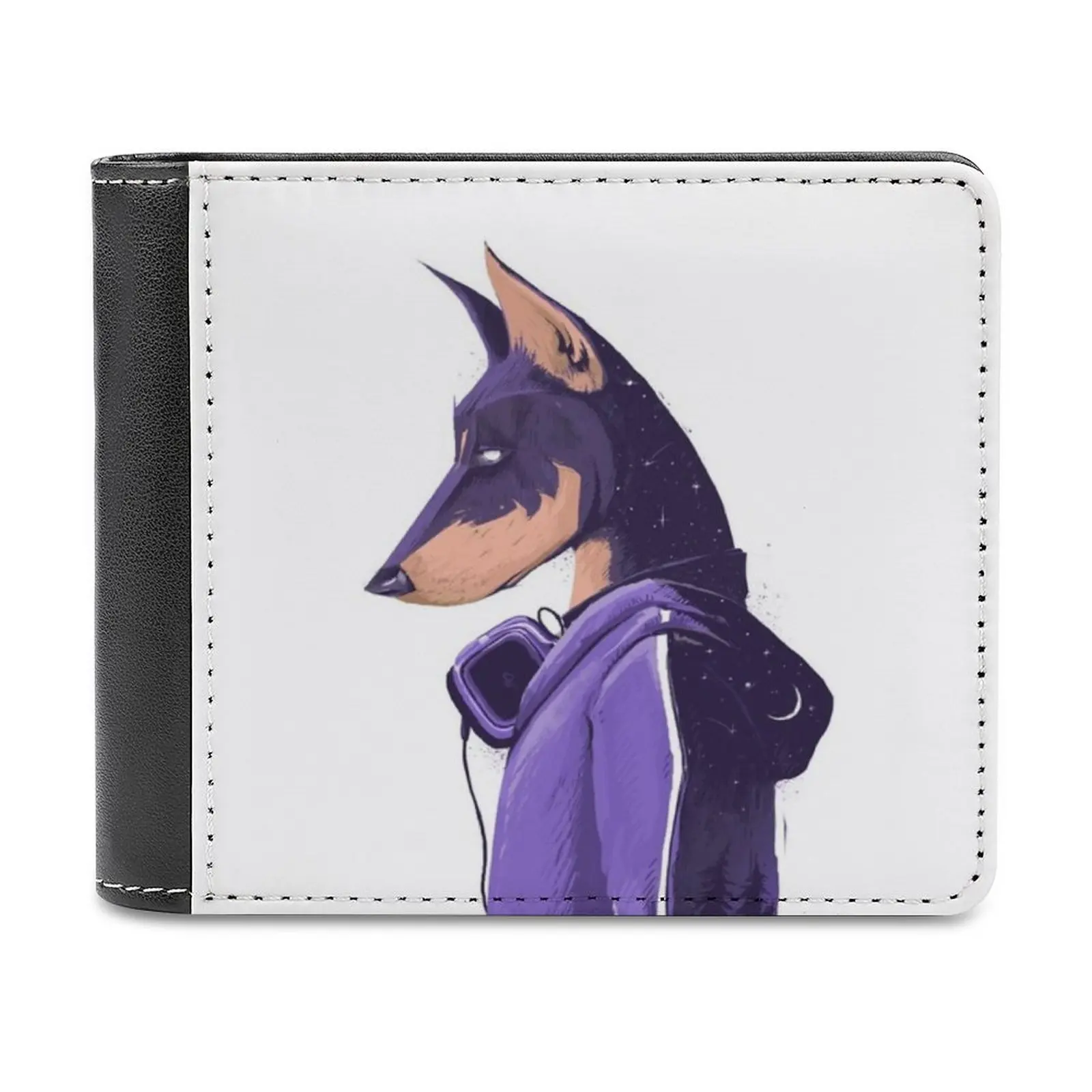 

Night Doberman Leather Wallet Credit Card Holder Luxury Wallet Doberman Dog Animal Animals Pet Pets Night Moon Stars Nature