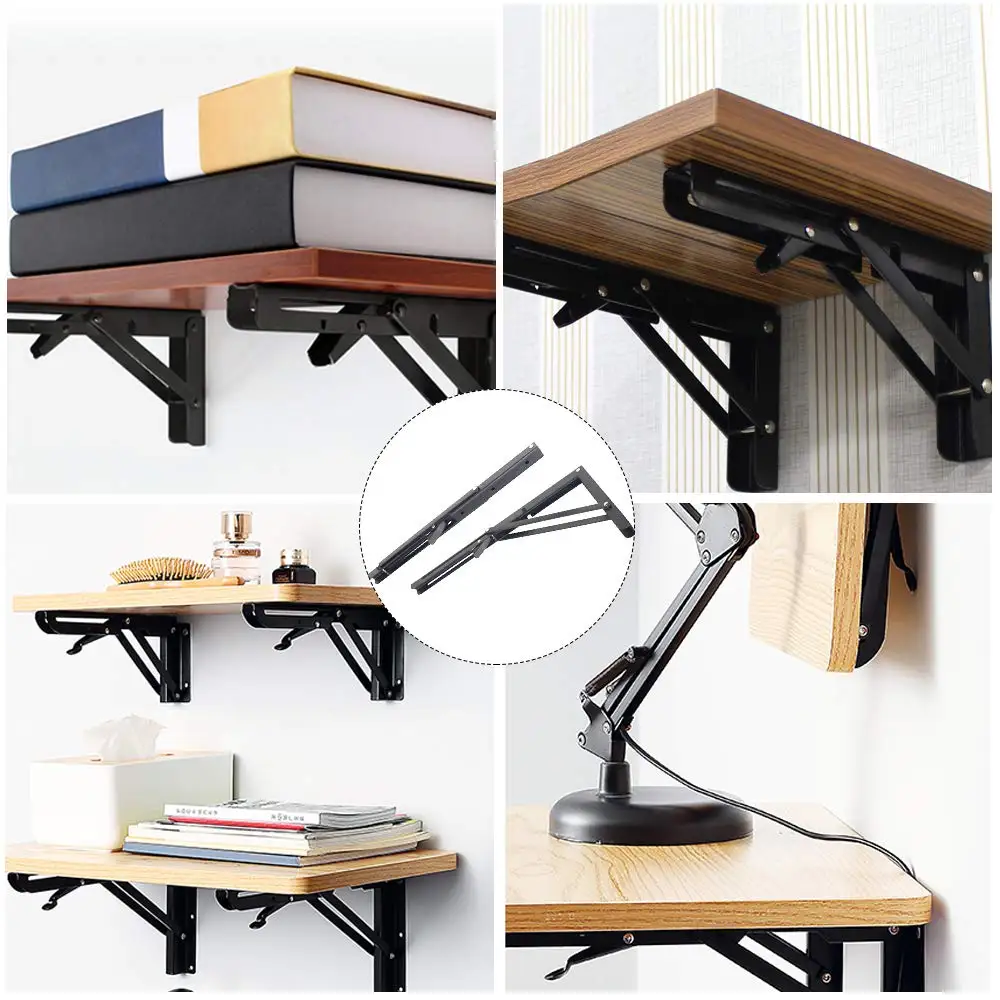 Shelf Bracket 2PCS 8/10/12Inch Adjustable Wall Mounted Triangle Folding Angle For Bench Table Shelf