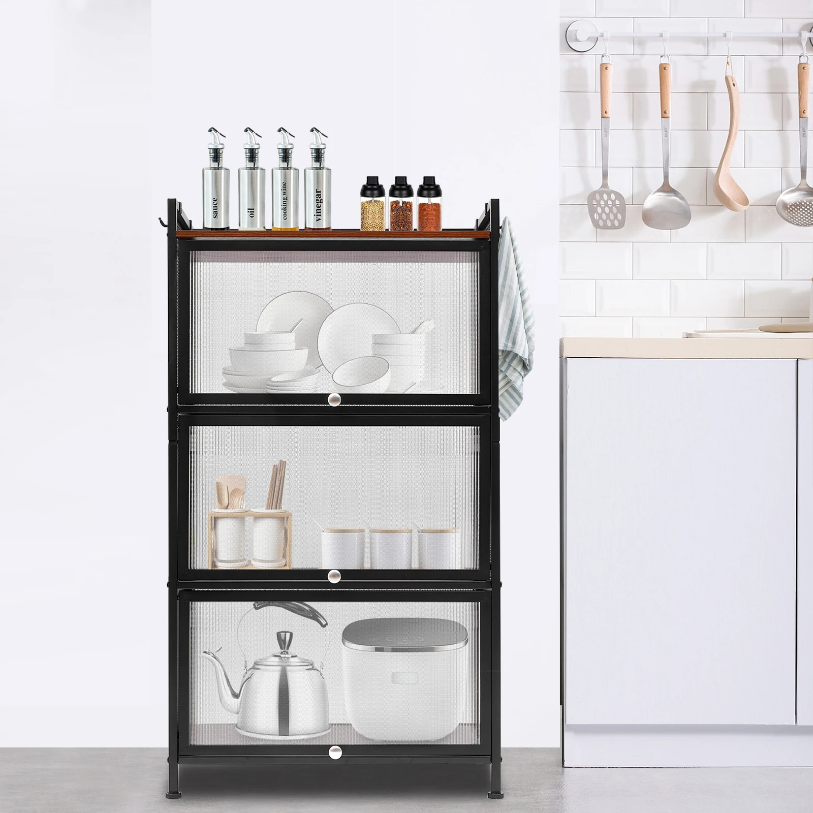 CNCESTKitchen Shelves Bread Rack 4 Tier Storage Rack Microwave Oven Stand Coffee Station Storage Cabinet Kitchen Organizer Shelf